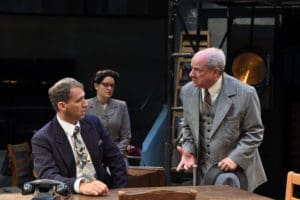 Mauro Hantman as Howard, Rachel Dulude as Miss Forsythe and Stephen Beresnson as Willy Loman. Photo by Mark Turek.